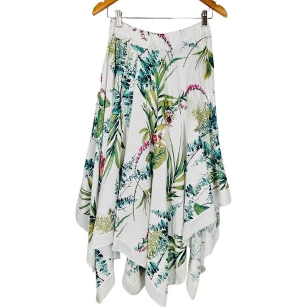 💐 Floral Print Scarf Skirt S/M Midi Colorful Boho Linen Texture Made in Italy - Picture 6 of 11